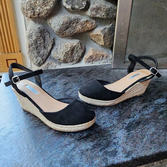 Primark Black Textile Strappy Wedges Size 7 - Picture 4 of 16